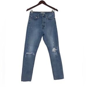 Levi’s Wedgie Skinny Medium Wash Button Fly Distressed Blue Jeans Womens Sz 28